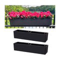 LaLaGreen Rail Planter Boxes for Outdoor (2 Pack, 40") Hanging Flower Pots with Bracket, Black Rectangular Self