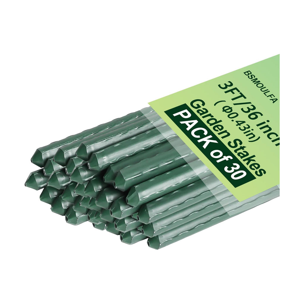 Garden Stakes 3ft, 3 Feet Metal Plant Stakes 30 Pack for Gardening and Farm, Plastic Coated Plant Support for Tomato