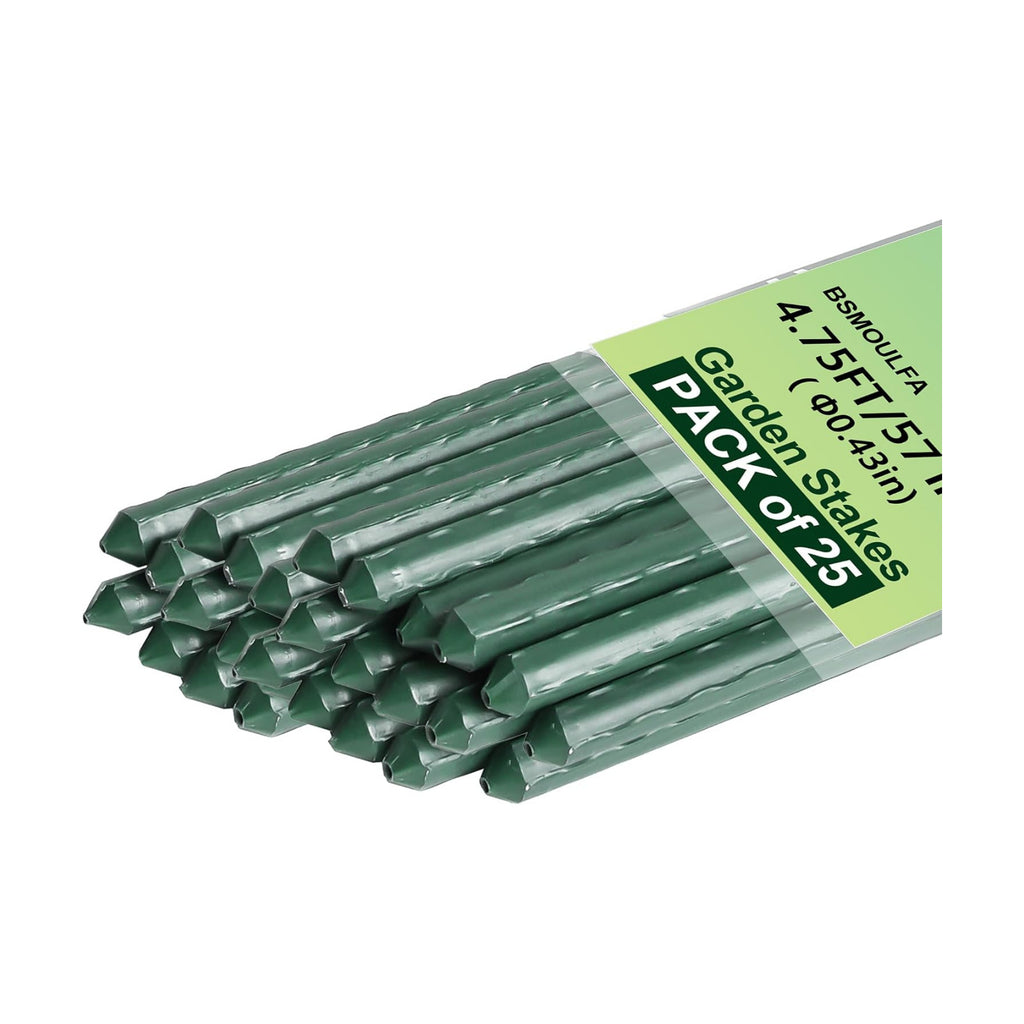 Garden Stakes 57 Inch, Approx 5ft Steel Plant Stakes 25 Pack for Gardening and Farm, 57" Plastic Coated Plant Support