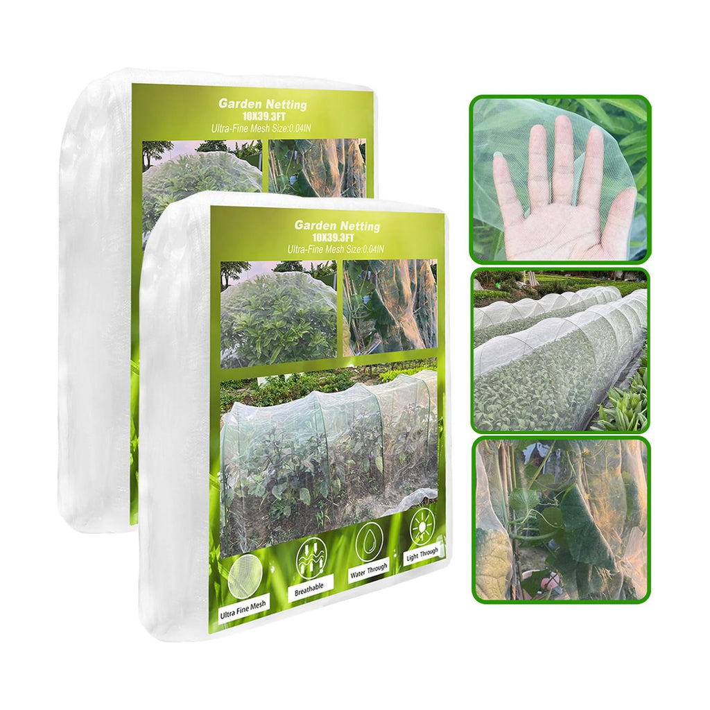 Garden Netting, 2 Pack 10X39.3FT Ultra Fine Insect Netting for Vegetable Flowers Fruits, Garden Mesh Plant Cover Row