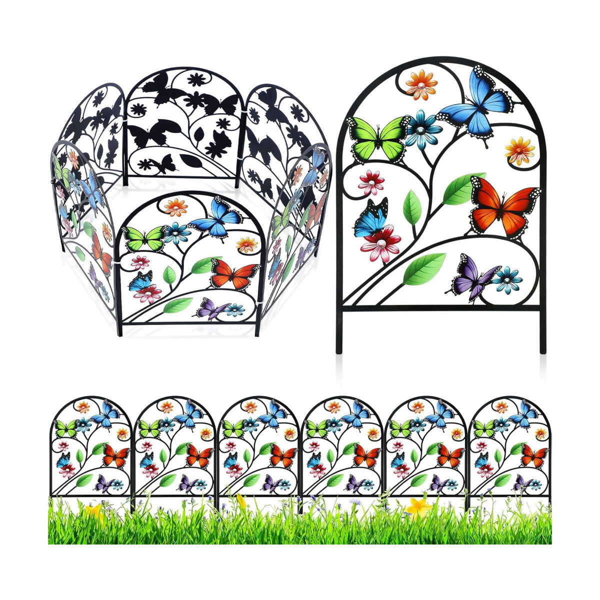 Yaocom 6 Pack Butterfly Garden Fence 16.5" H x 11.8" W Metal Border