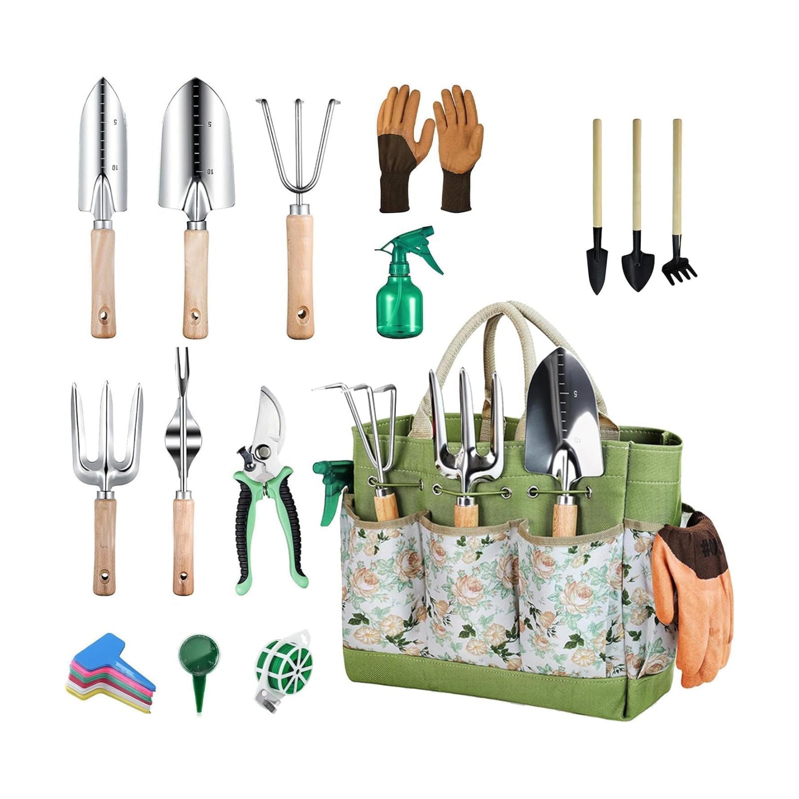 Gardening Tools 12-Piece, Durable Heavy Duty Garden Tool Set Stainless Steel, Garden Hand Tools with Tote Bag, Non Slip