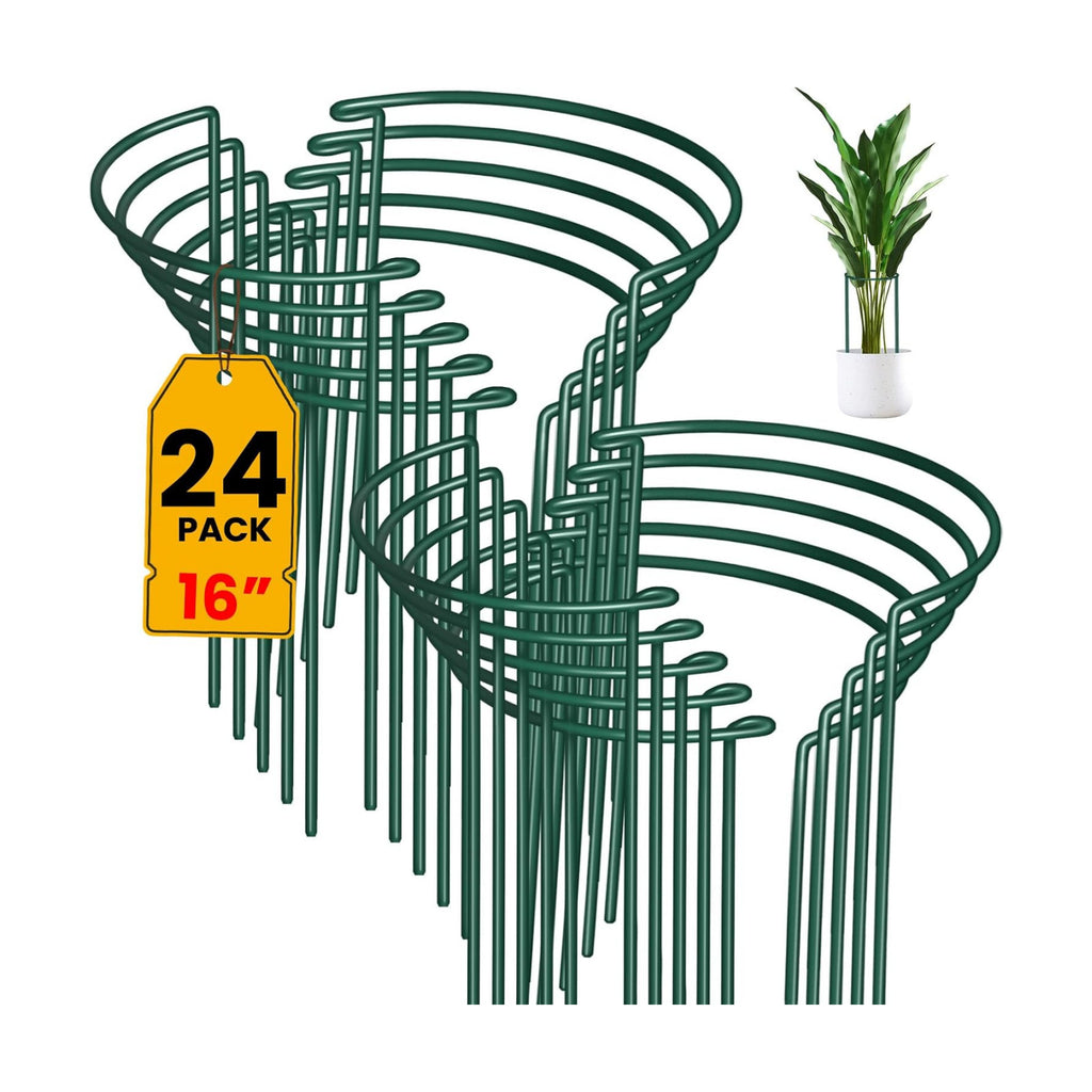 DoubleFill 24 Pcs Snake Plant Support Stakes 10" W x 16" H Half Round Peony Cages and Supports Plant Ring Metal Garden
