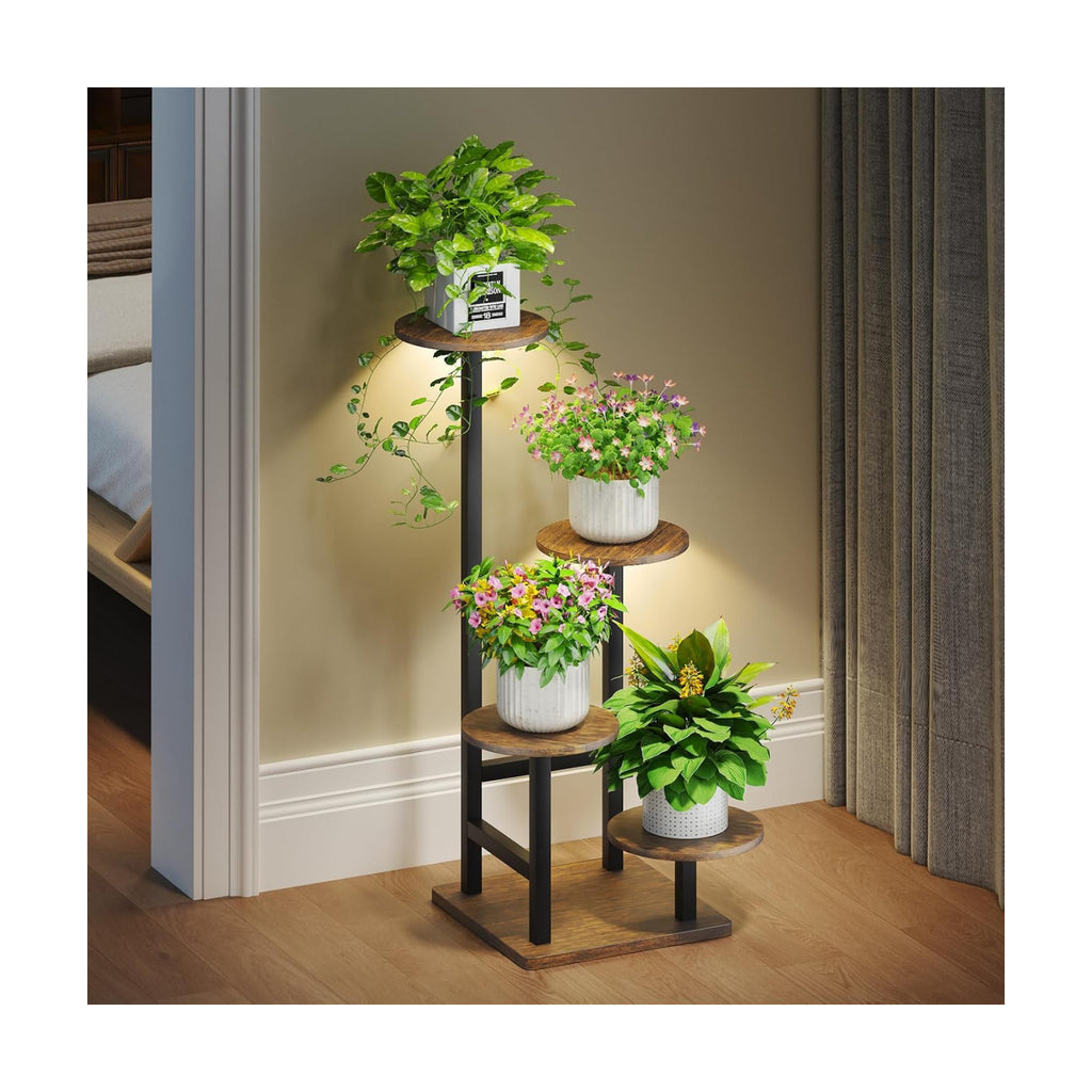 Plant Stand Indoor with Grow Light,4-Tiered Tall Plant Stand Indoor, Metal Plant Shelf with Adjustable Light, Ideal for