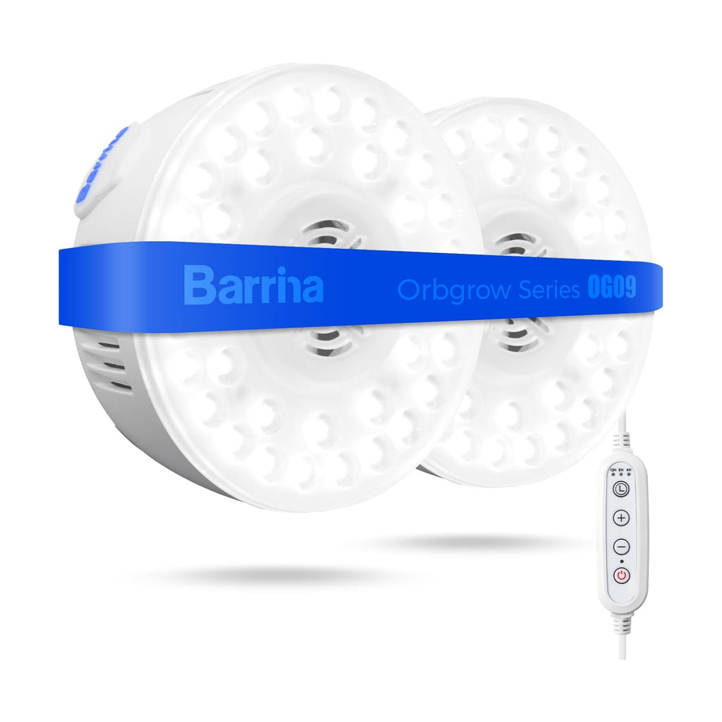 Barrina OG09 Puck Grow Light, 18W(2 x 9W), 5000K, Timer, 2 Packs, White | Full Spectrum Plant Light for Indoor Plants