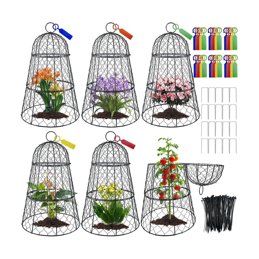 6 PCS 17.7"H X 11.42"D Garden Cloches,Chicken Wire Plant Covers Protectors Modular Design for Customizable
