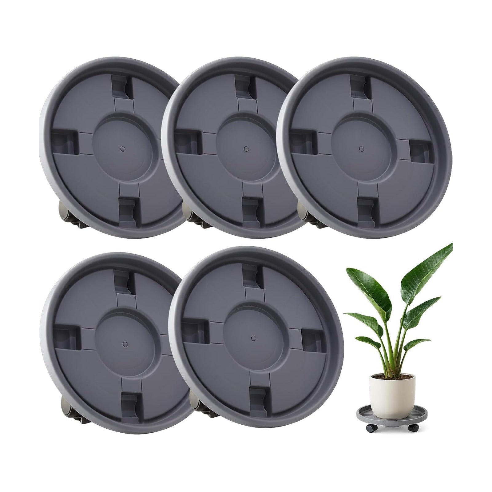 Rolling Plant Stand Outdoor 5 Pack 12 Inch Plant Caddy with Wheels, Grey | Durable plant platform, smooth mobility for
