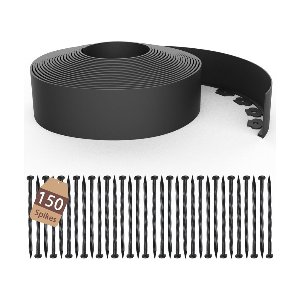 4 inch Tall Landscape Edging Kit 80FT Garden Edging with 150 Spikes for Lawn Edging and Flower Beds (Black, 80FT)