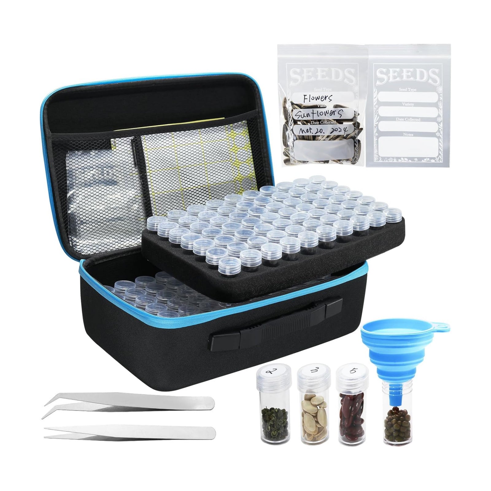Portable 140 Slots Seed Storage Organizer, Large Capacity with 25 PCS Zipper Envelopes Bag, Label Stickers, Seed