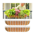 LaLaGreen Deck Railing Planter Boxes (2 Pack, 36") White Metal Extra Large Wall Hanging Planter with Coco Liner