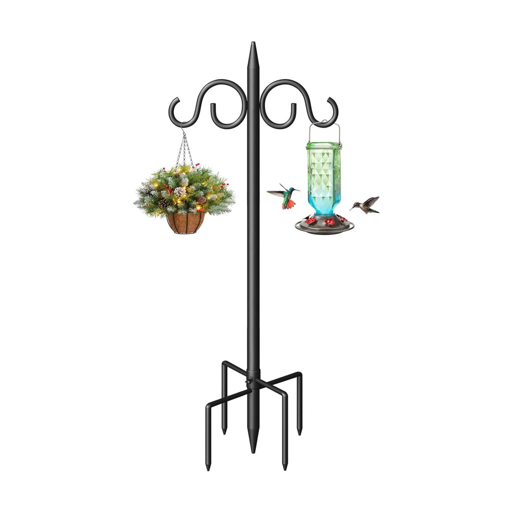 Double Shepherds Hooks for Outdoor, 76 Inch Heavy Duty Bird Feeder Pole with 5 Prongs Base, Adjustable Shepherds Hook for Bird Feeder, Garden, Weddings, Hanging Plant, 1 Pack