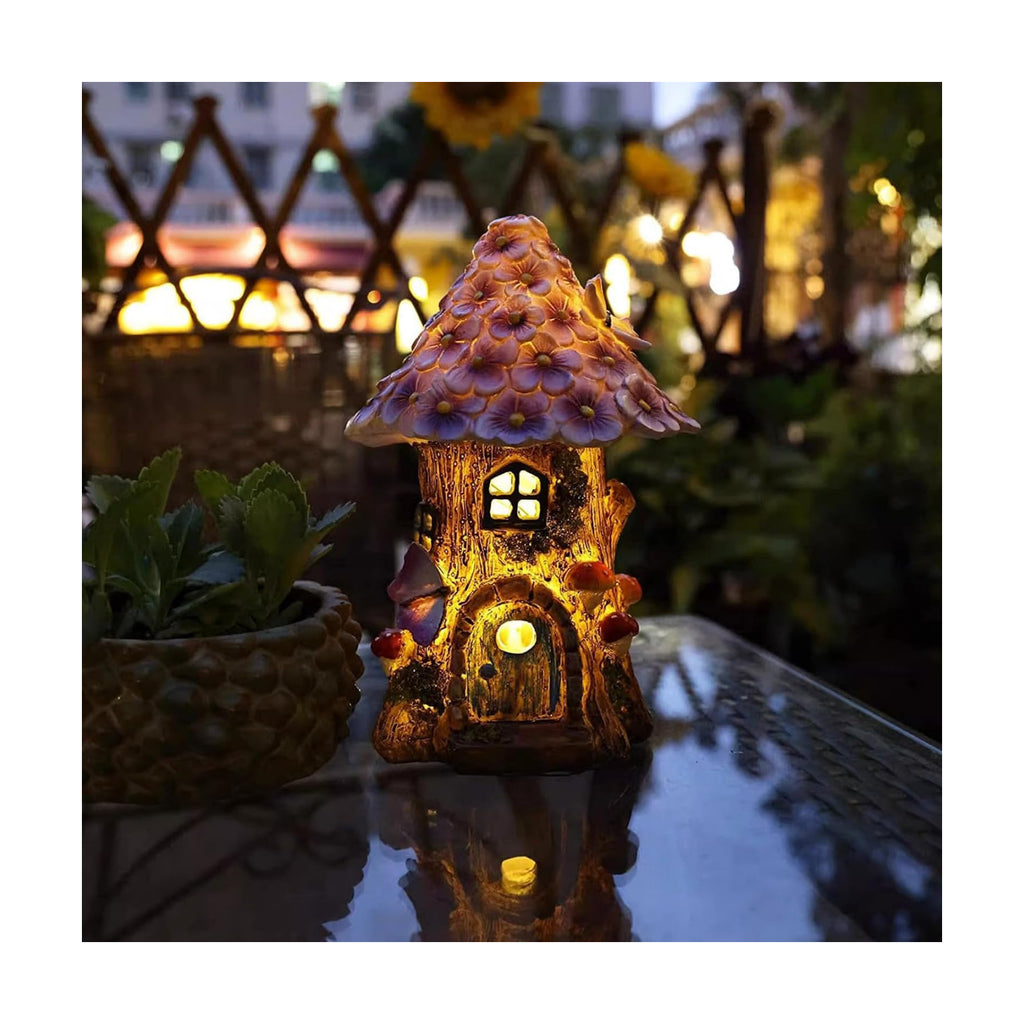 Fairy Garden House Outdoor Figurine Lights, Fairy Houses for Outside | Garden Statues Mushroom House, for Patio, Yard