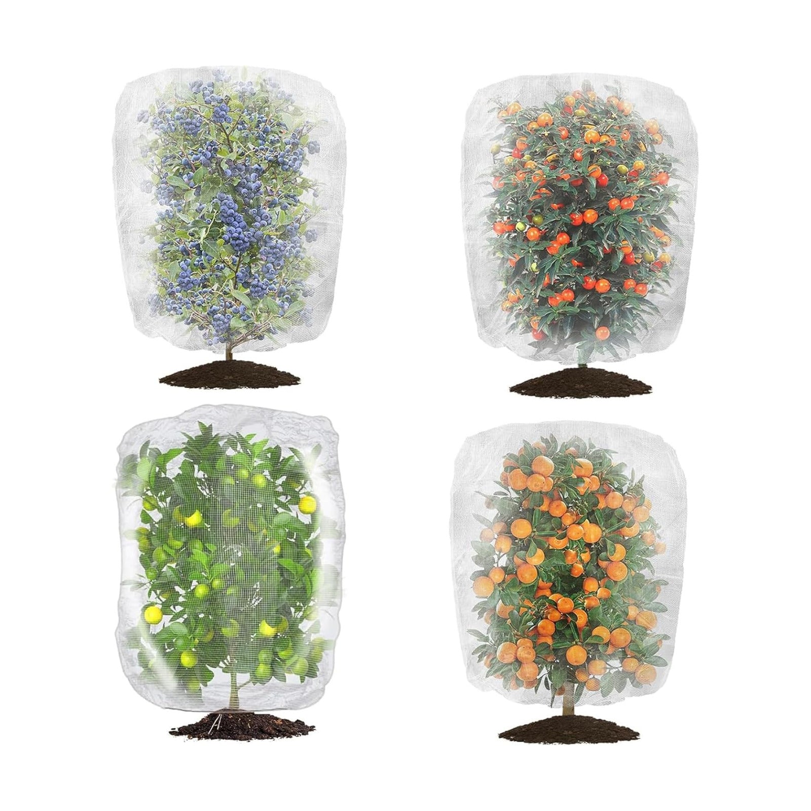 4 Pack Garden Neting Plant Insect Bird Barrier Mesh with Drawstring 4Ft x 4.6Ft Mesh Plant Covers Freeze Protection