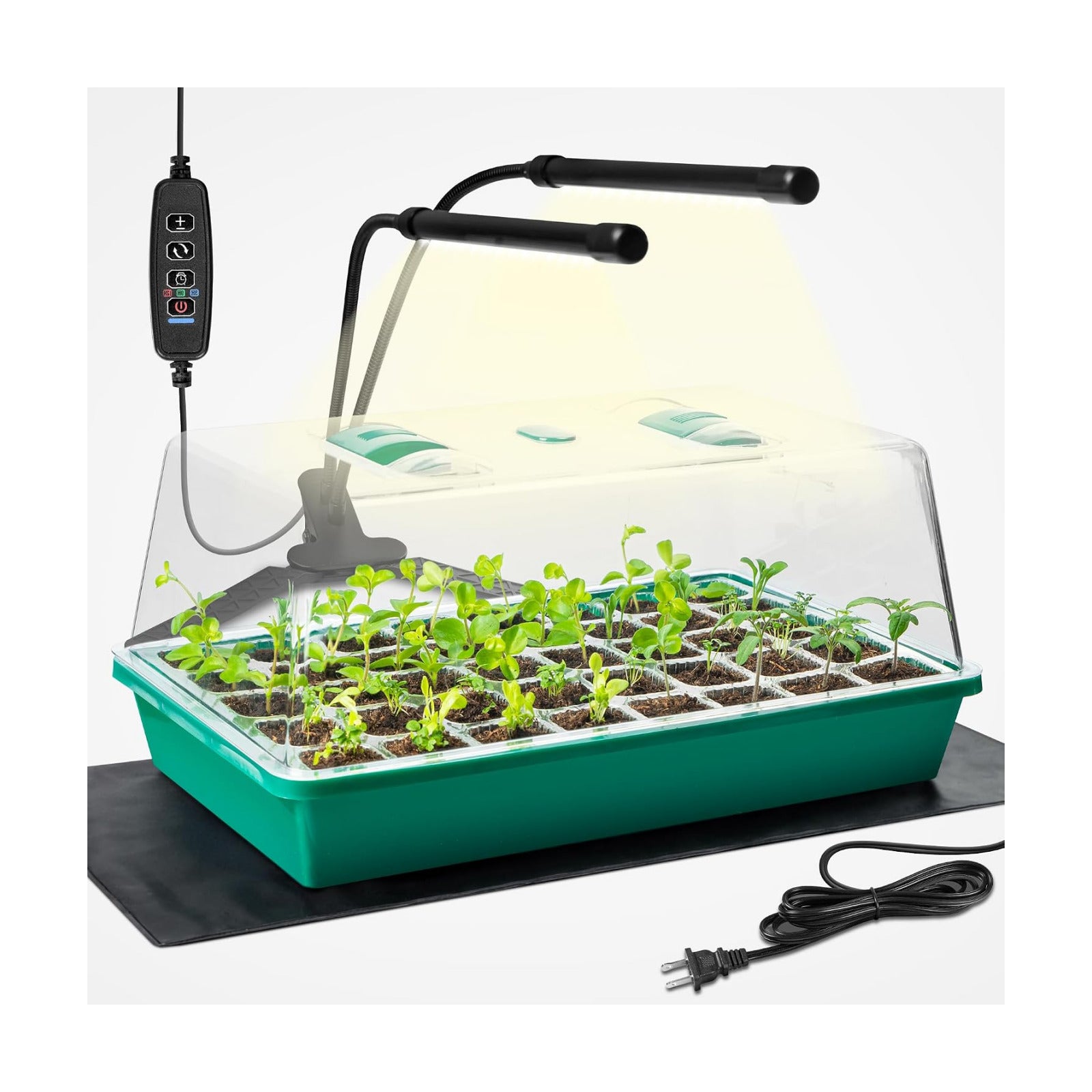 Seed Starter Tray with Grow Lights and Heating Mat - 40 Cell Plant Germination Tray with 4.7" Humidity Dome Seed