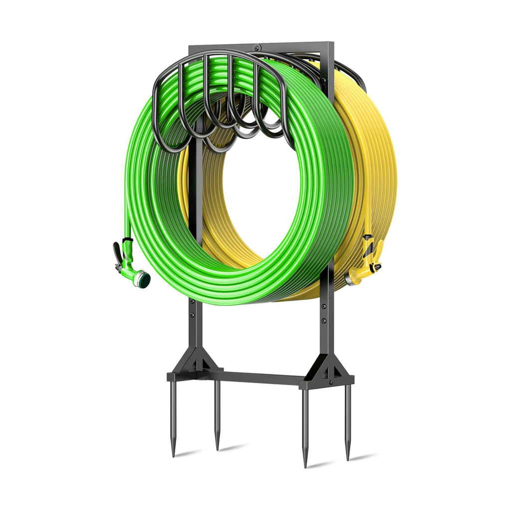Garden Water Hose Holder Holds 2 * 150Ft Hoses, Heavy-Duty Metal Freestanding Hose Holder with 4 Spikes, Rustproof