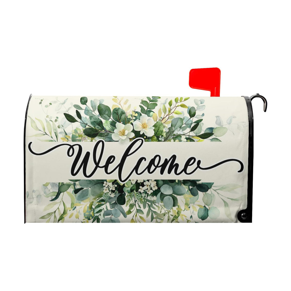 Kawani Spring Summer Floral Wreath Mailbox Covers Welcome Spring Magnetic Mailbox Cover Large Size 25x21 Inch Green Leaves Mailbox Cover Wraps Post Letter Box for Garden Outdoor Holiday Decorations