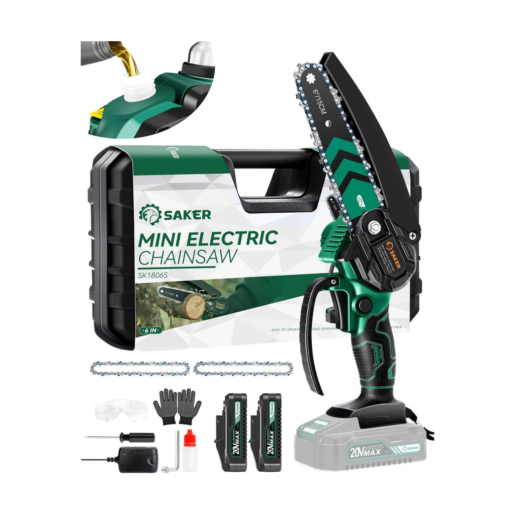 Saker Mini Chainsaw Cordless with Auto Oiler 6 Inch 2 Batteries+3 Chains | Mini Electric Chain Saw,Small Handheld