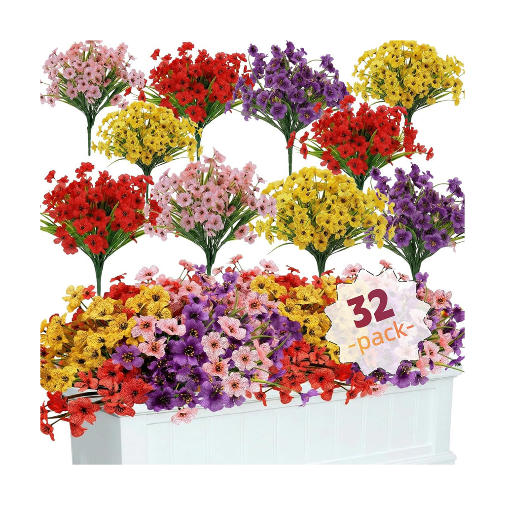 Geegoods 32 Bundles Artificial Mums Flowers for Outdoors, Mix 4 Colors