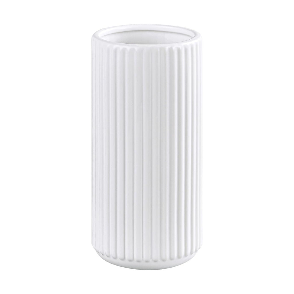 White Ceramic Flower Vase for Pampas Grass, 10 inch Large Decorative Centerpiece Ribbed Vase for Dining Table, Office Desktop, Shelf Bookshelf, Mantel, Entryway, Bathroom, Countertop, Farmhouse, Gift