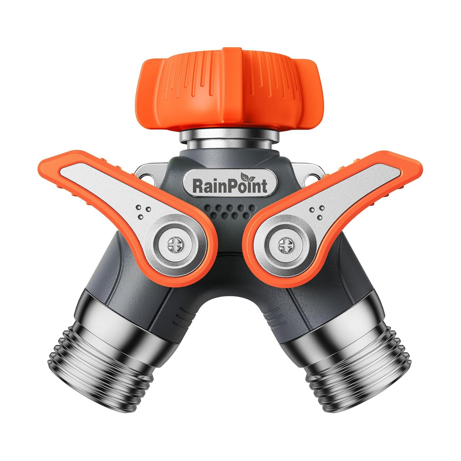 RAINPOINT Garden Hose Splitter 2 Way Heavy Duty, Water Hose Y Spigot Splitter with Shutoff Valves,100% Metal Body Water