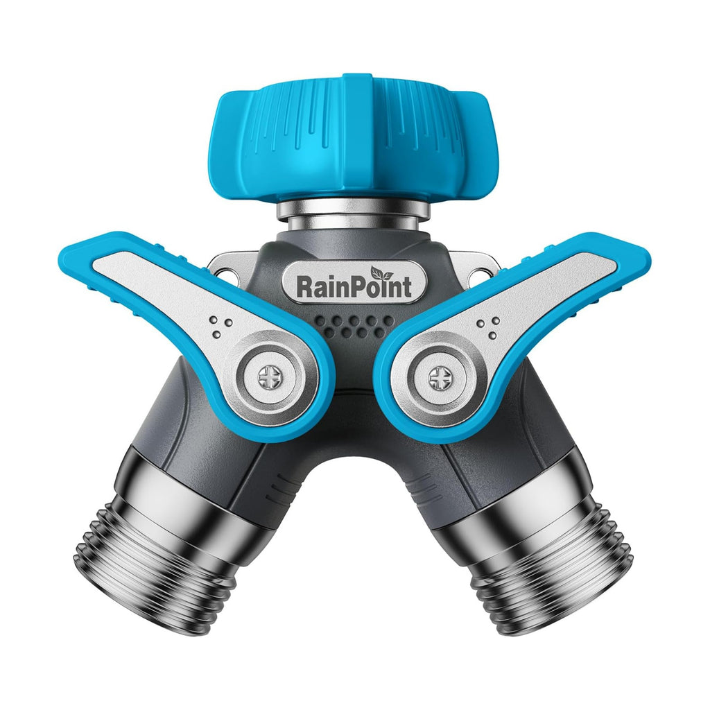 RAINPOINT Garden Hose Splitter 2 Way Heavy Duty,Water Hose Y Spigot Splitter with Shutoff Valves, 100% Metal Body
