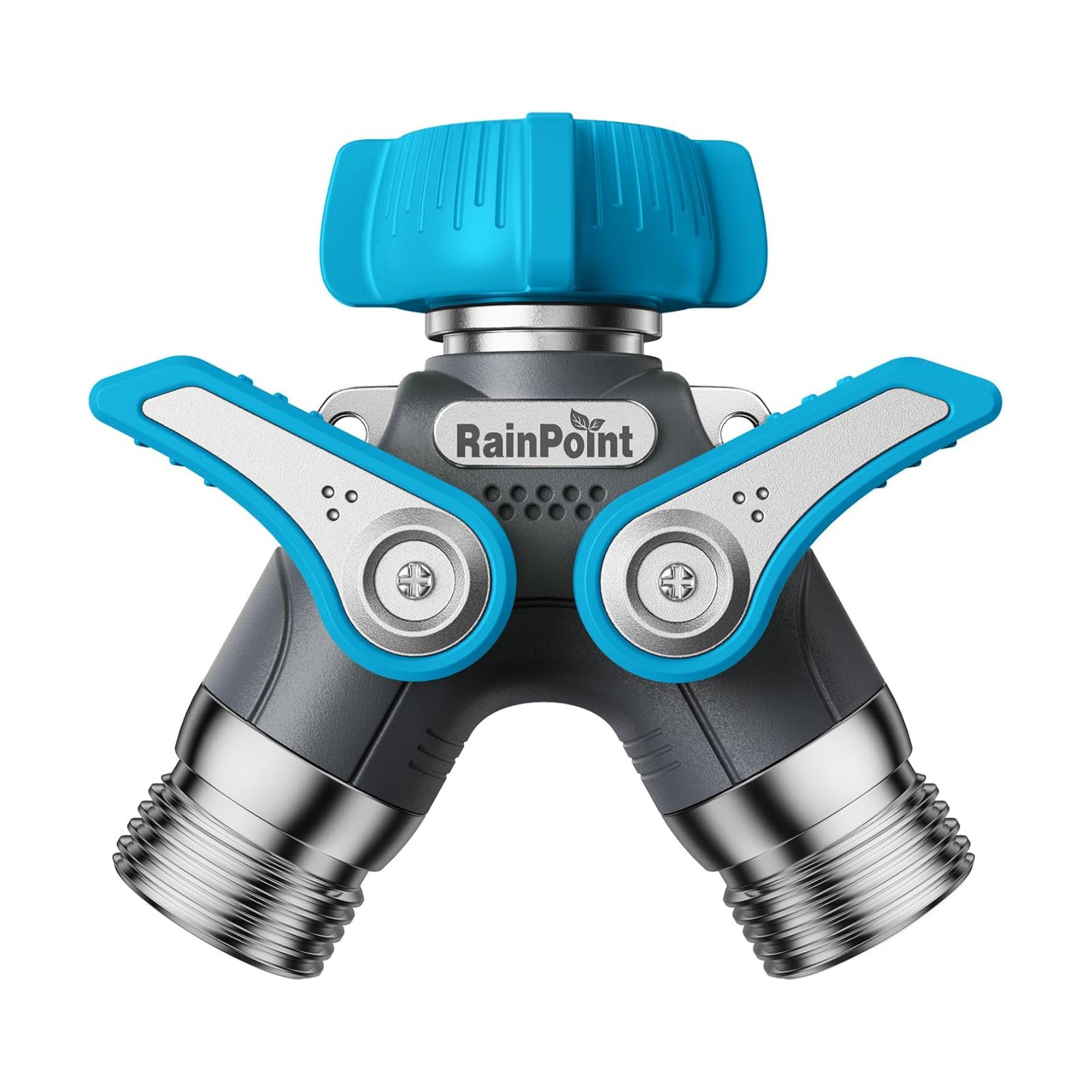 RAINPOINT Garden Hose Splitter 2 Way Heavy Duty,Water Hose Y Spigot Splitter with Shutoff Valves, 100% Metal Body
