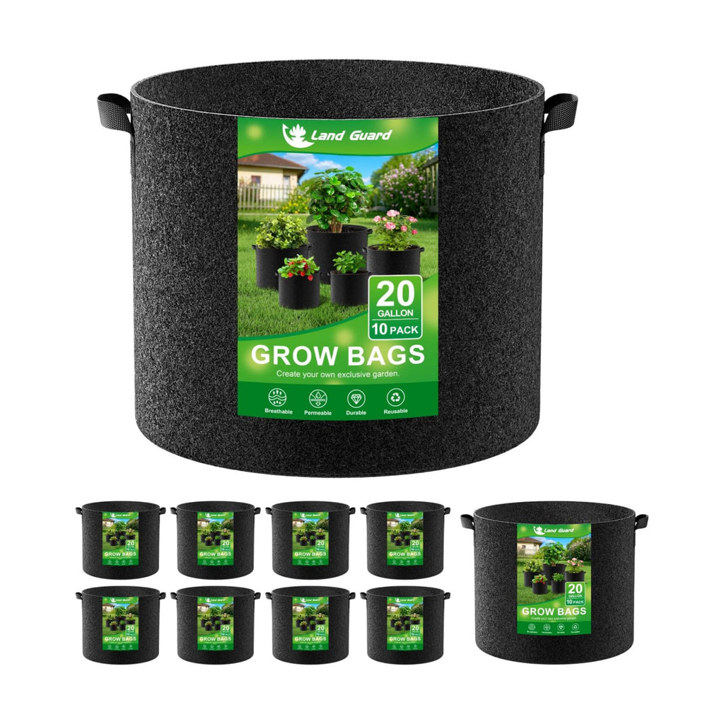 Land Guard 10-Pack Fabric Grow Bags 20 Gallon, Thickened Nonwoven Garden Pots, Growing Bags with Handles, Black