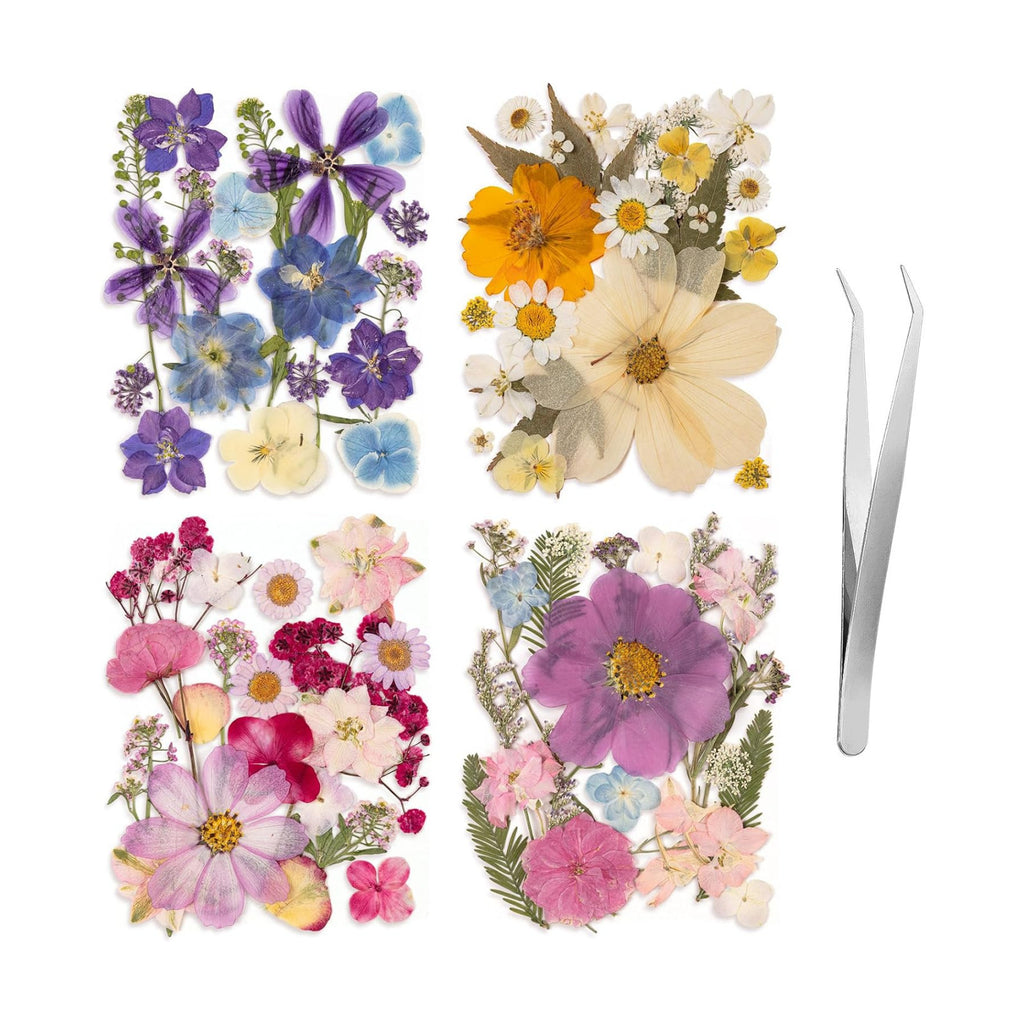 80PCS Spring Large Pressed Flowers Leaves , Real Nature Dry Flowers for Resin Craft, Larage Pressing Floral with Tweezers Set for DIY Jewelry Making Nail Card Scrapbook Art