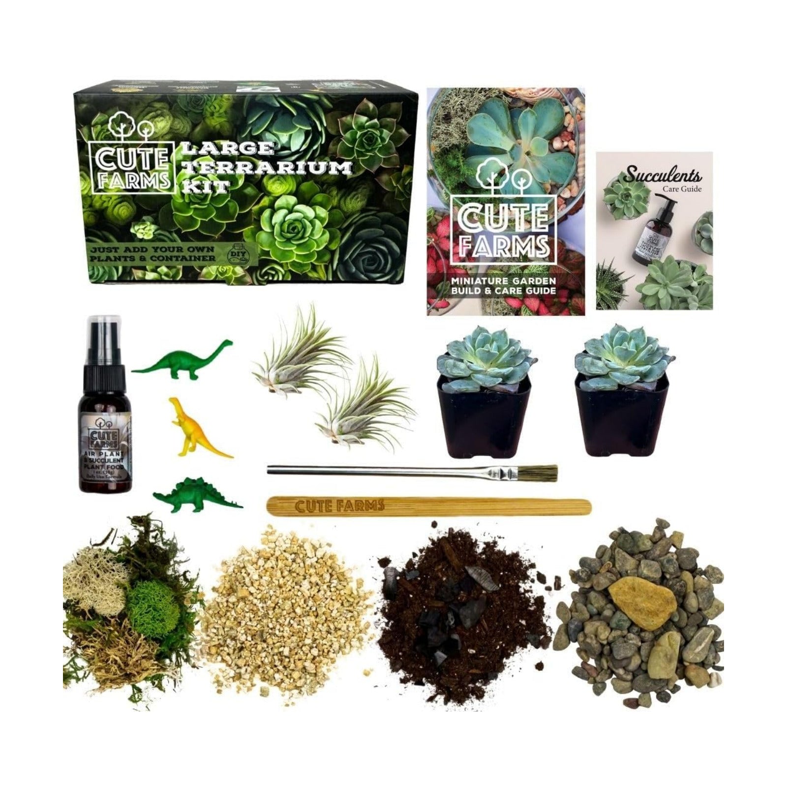 Terrarium Starter Kit | Moss, Vermiculite, Soil, Pebbles, Plant Food, Finishing Tools, Build and Care Guide | DIY