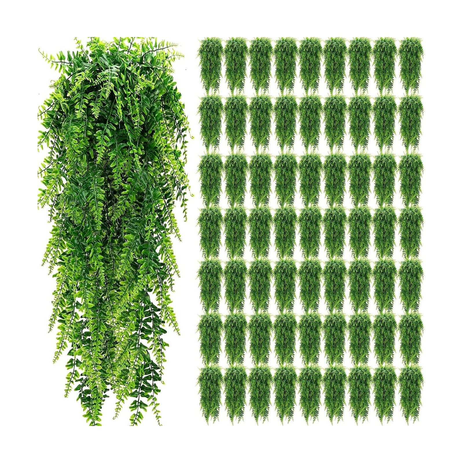 Geosar 64 Pcs Artificial Hanging Plants Boston Ferns 32 Inch Plastic | Fake Greenery for Wall Garden Wedding Garland