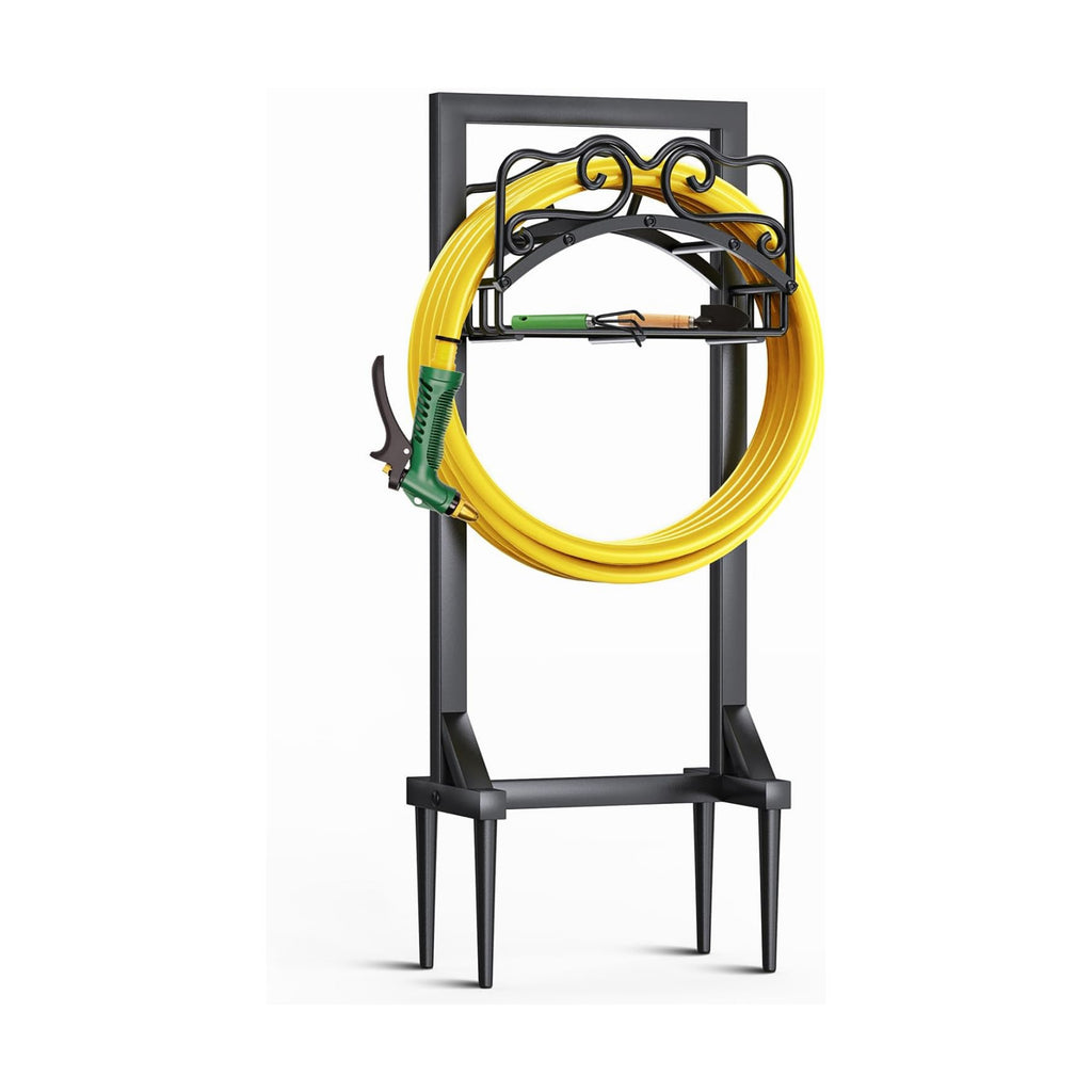 Garden Hose Holder, Heavy Duty Metal Water Hose Holder with 4 Spikes Outdoor Freestanding Hose Hanger Detachable Sturdy