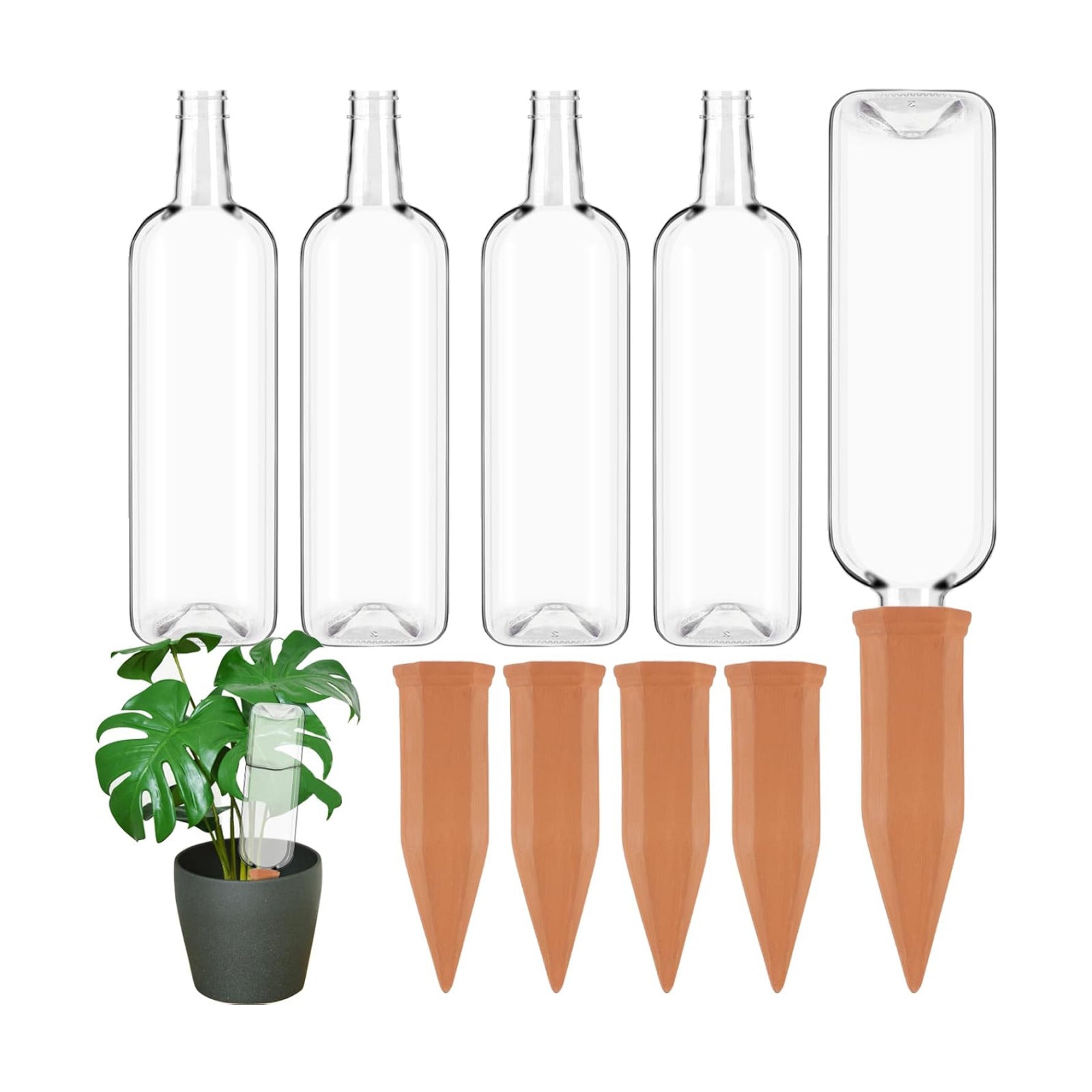 8 Pcs Plant Watering Devices Terracotta Self Watering Plant Spikes and Plastic Bottles, Automatic Terra Cotta Watering