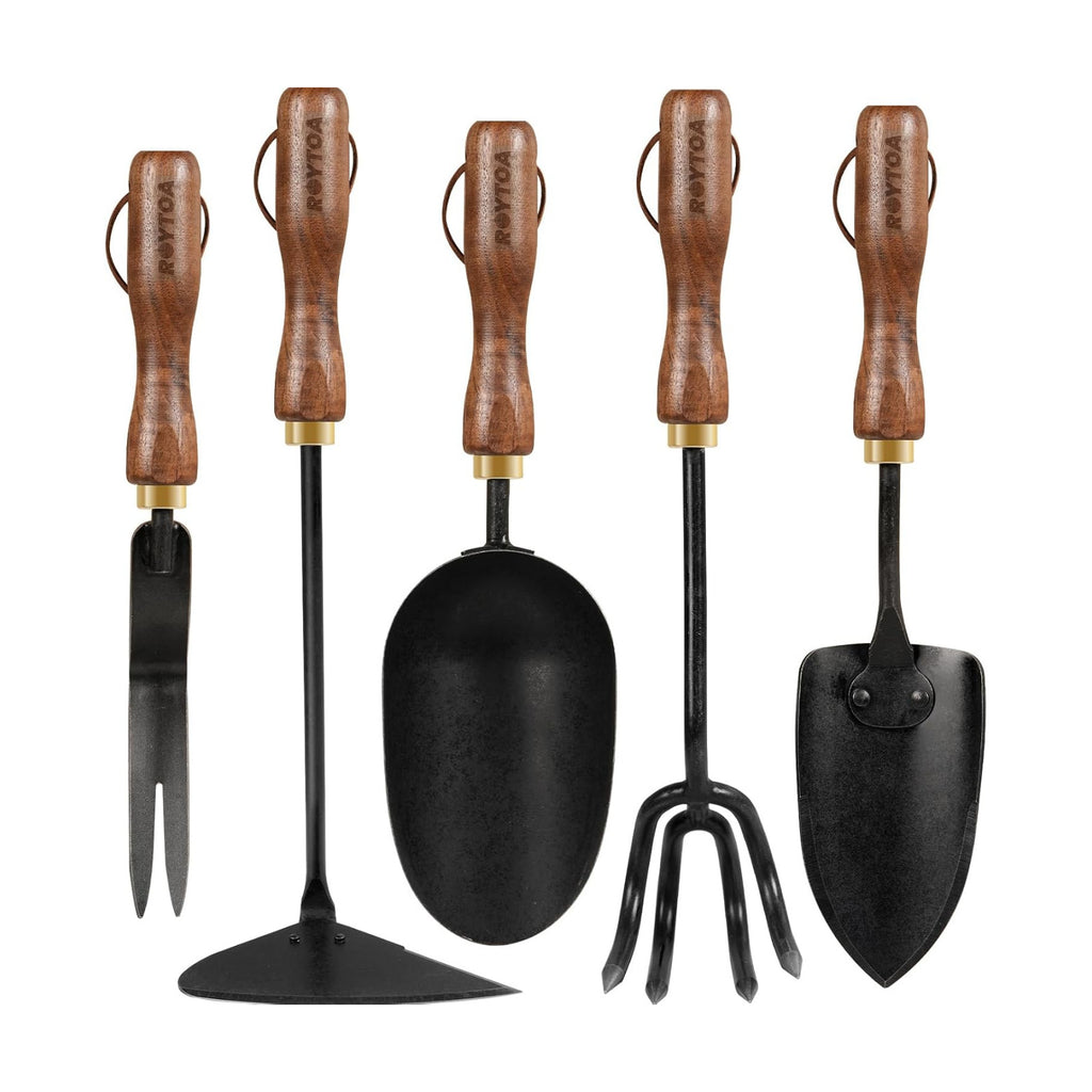 ROYTOA Garden Tool Set, 5PCS Gardening Tools, Stainless Steel Heavy Duty Hand Cultivator, Hoes, Shovel, Trowel and