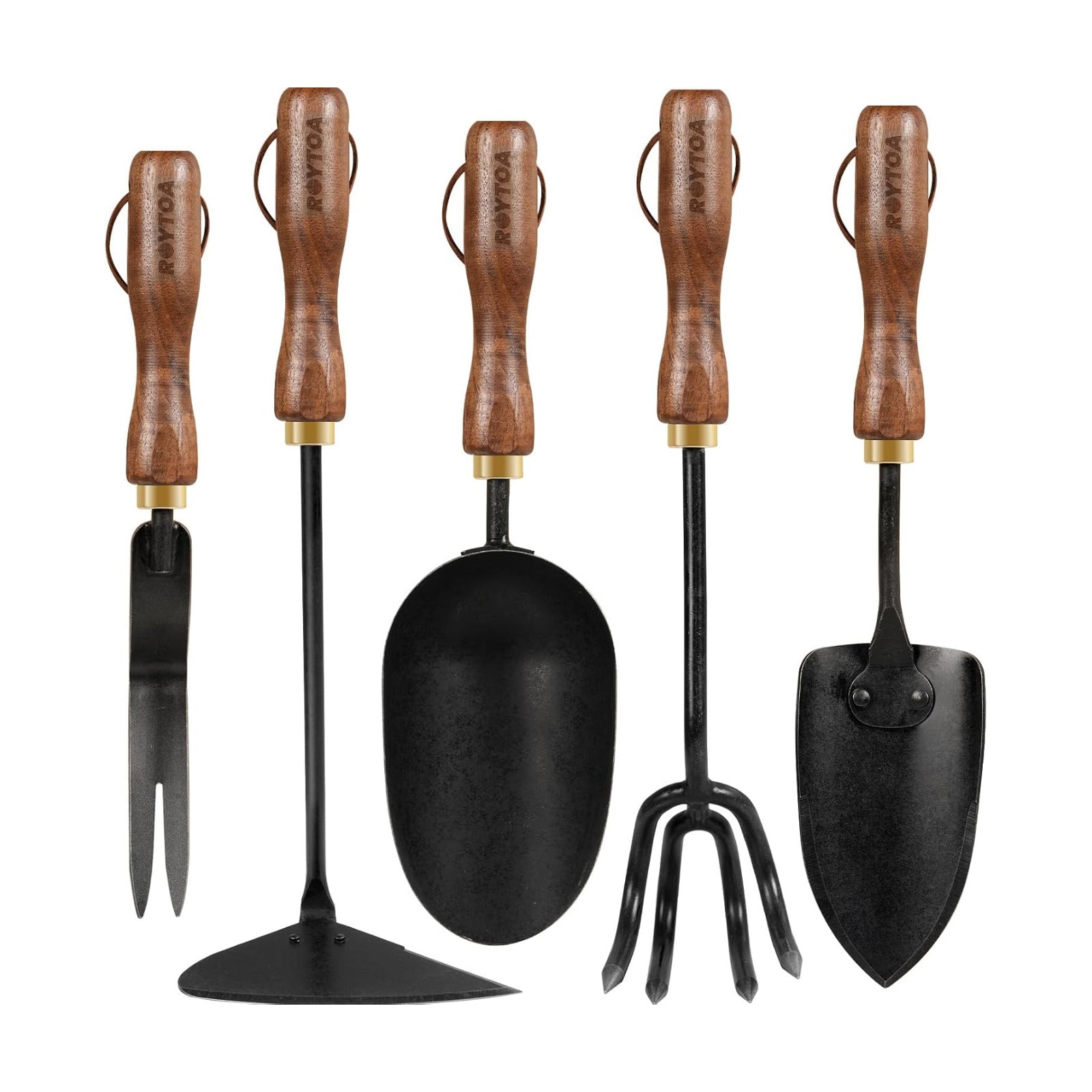 ROYTOA Garden Tool Set, 5PCS Gardening Tools, Stainless Steel Heavy Duty Hand Cultivator, Hoes, Shovel, Trowel and