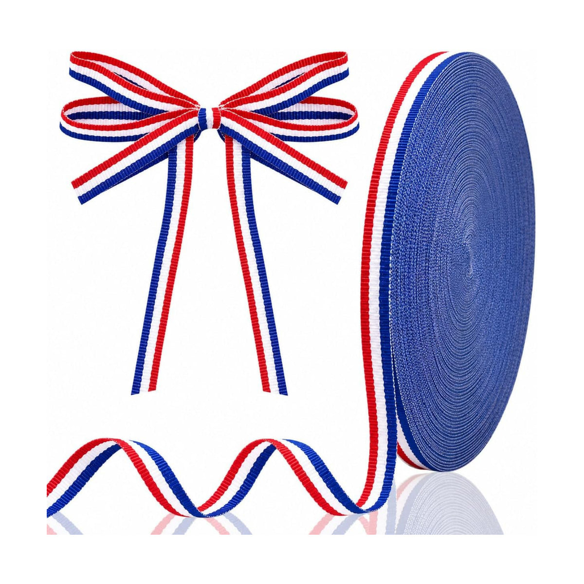 KINGLAKE Red White and Blue Striped Ribbon - 3/8 Inch x 55 Yards