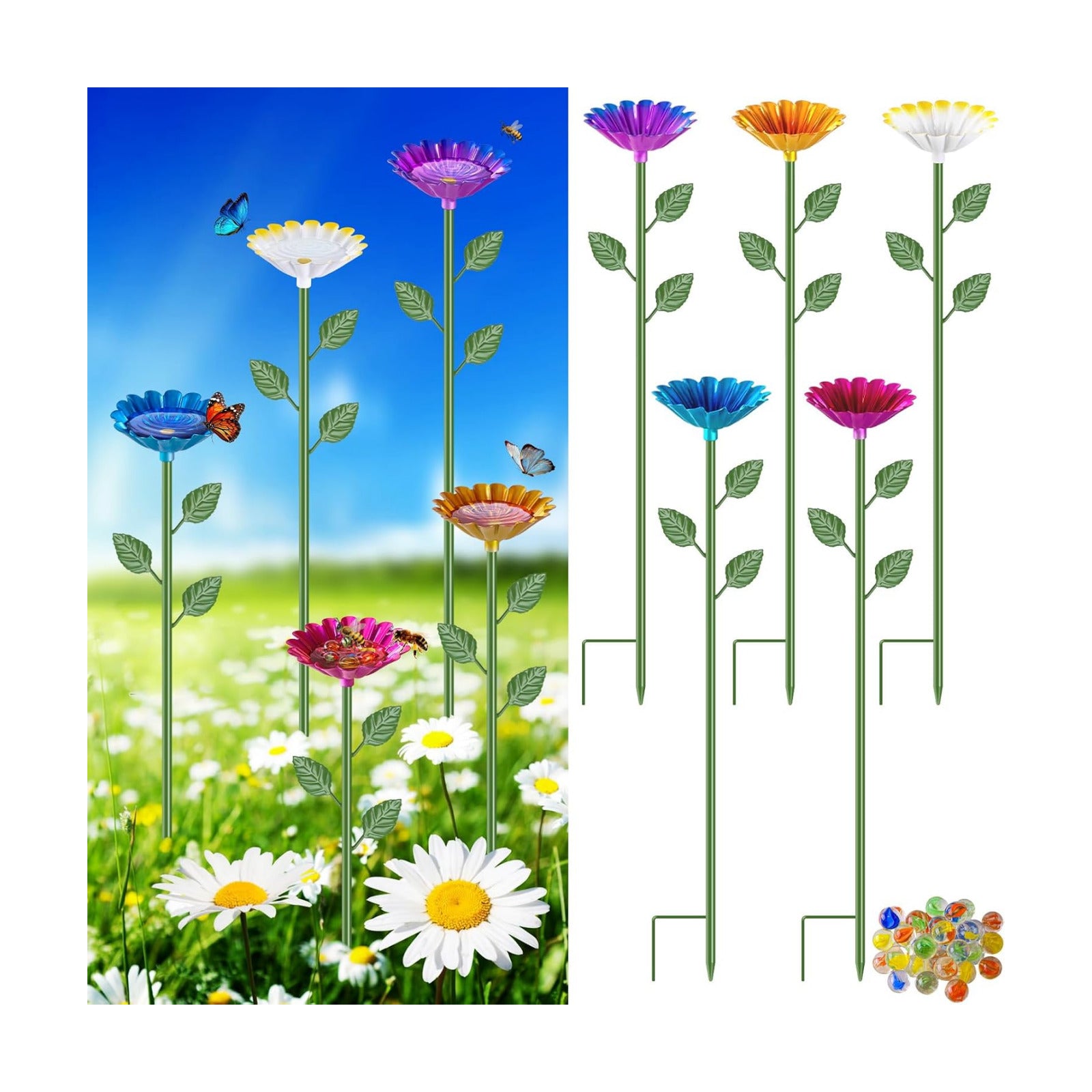 5 Pack Bee Watering Station, Metal Bee Feeder for Garden Flower Design Water Feeder for Outside Colorful Butterfly Bath