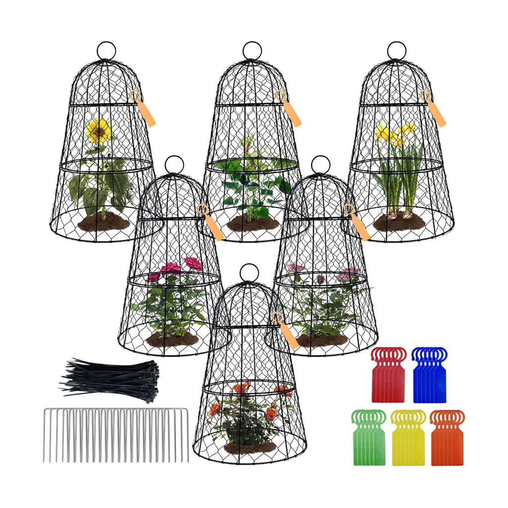 XMxoTxo 6 Packs 11.4" D x 17.7" H Garden Cloches for Plants,Upgraded Triple Combination,Rustproof Chicken Wire Cloches