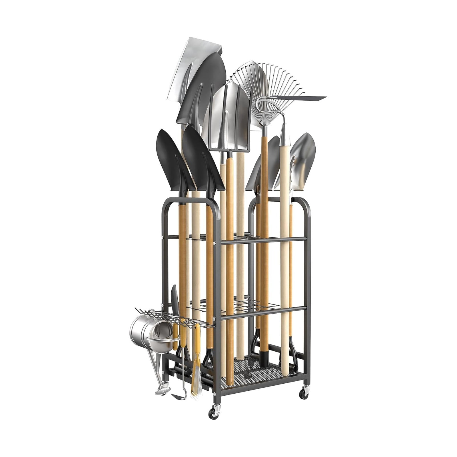 TORACK Garden Tool Organizer Stand with Wheels, Rakes Shovels Yard Tools Stand for Garage, Shed, Garden, Indoor/Outdoor