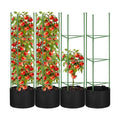 4 Pack Tomato Cages 55 x 12 Inch for Garden with 11 Gallon Round Planter | Pots Grow Bags with Heavy Duty Triangle