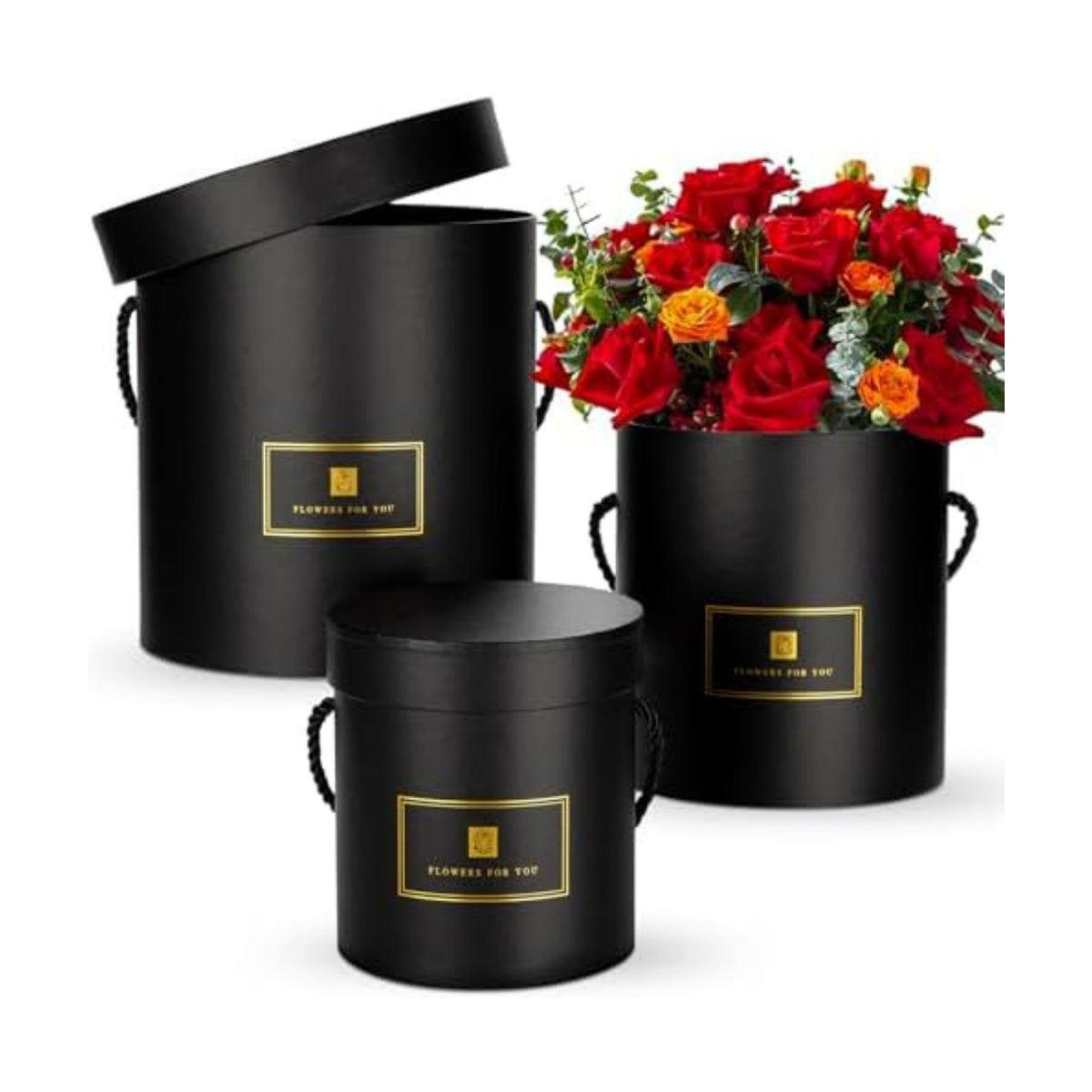 Hollyone Black Gift Box with Lids Set of 3 Round Nesting Gift Boxes Cylinder for Presents 3 Assorted Sizes Flowers Arrangements Boxes for Gift Giving Holiday Valentine Mom Gifts Present Wrapping