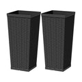Greesum 24 Inch Tall Plastic Planters with Rattan Texture – Set of 2, Black | Detachable Inner Pot & Drainage Holes