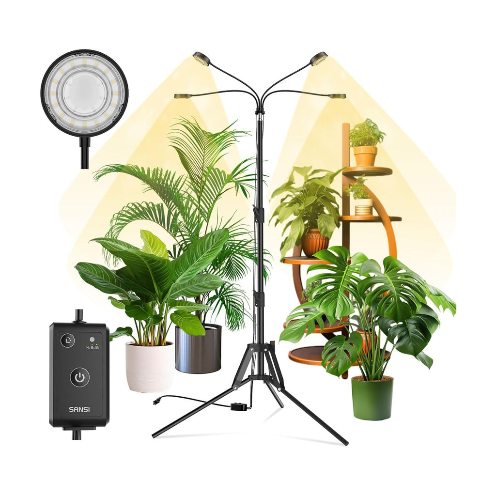 SANSI Grow Light for Indoor Plants, 40W 4-Head Tripod Stand Plant Light | Wide Coverage, Large Plants, 35"-65"
