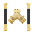 3/4 Inch Brass 2-Way Garden Hose Splitter – Y-Shaped Hose Connector with 2 Anti-Kink Spiral Protectors, Heavy-Duty