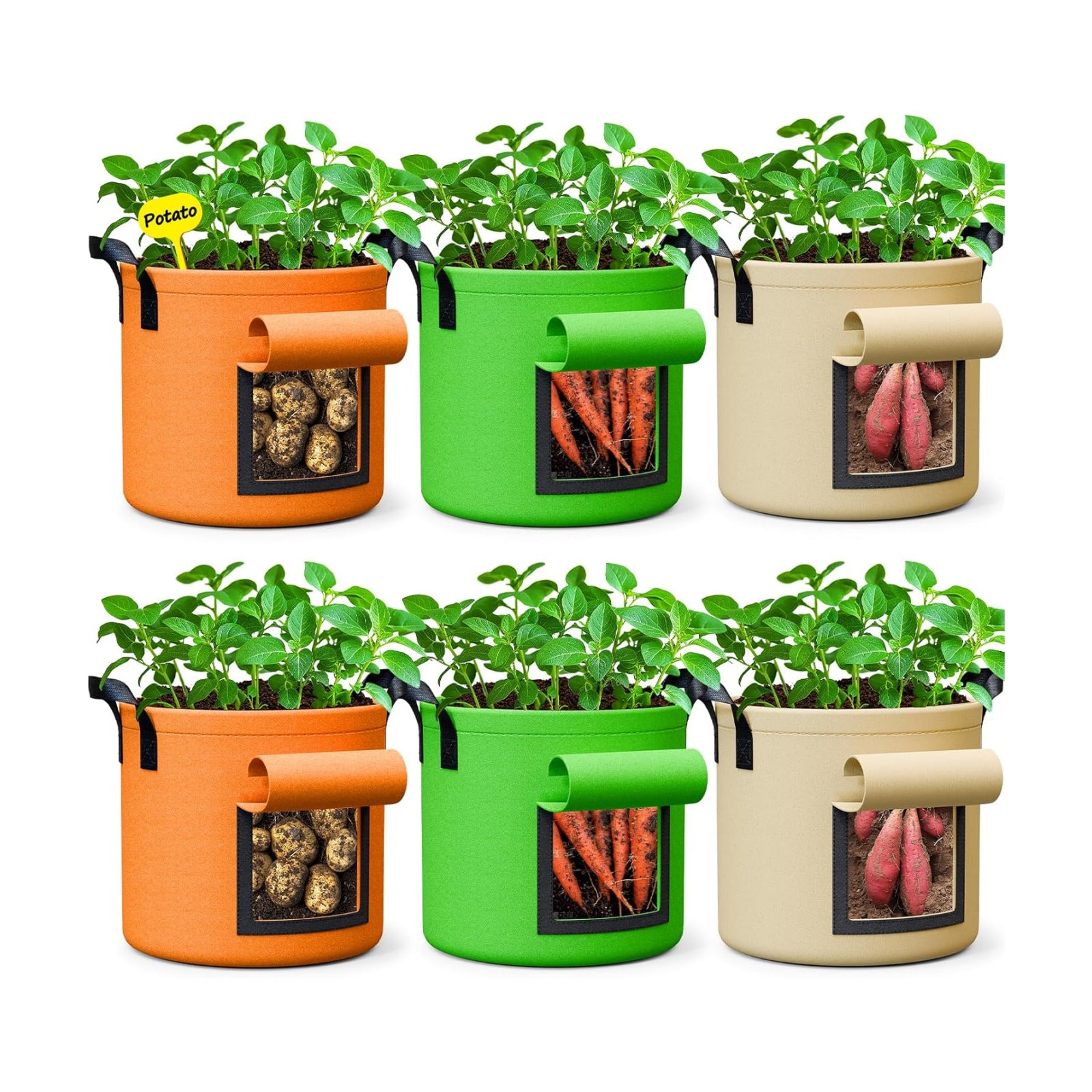 15 Gallon Potato Grow Bags - 6-Pack 350g Heavy Duty Thick Nonwoven Fabric Pots with Durable Handles, Large Potatoes