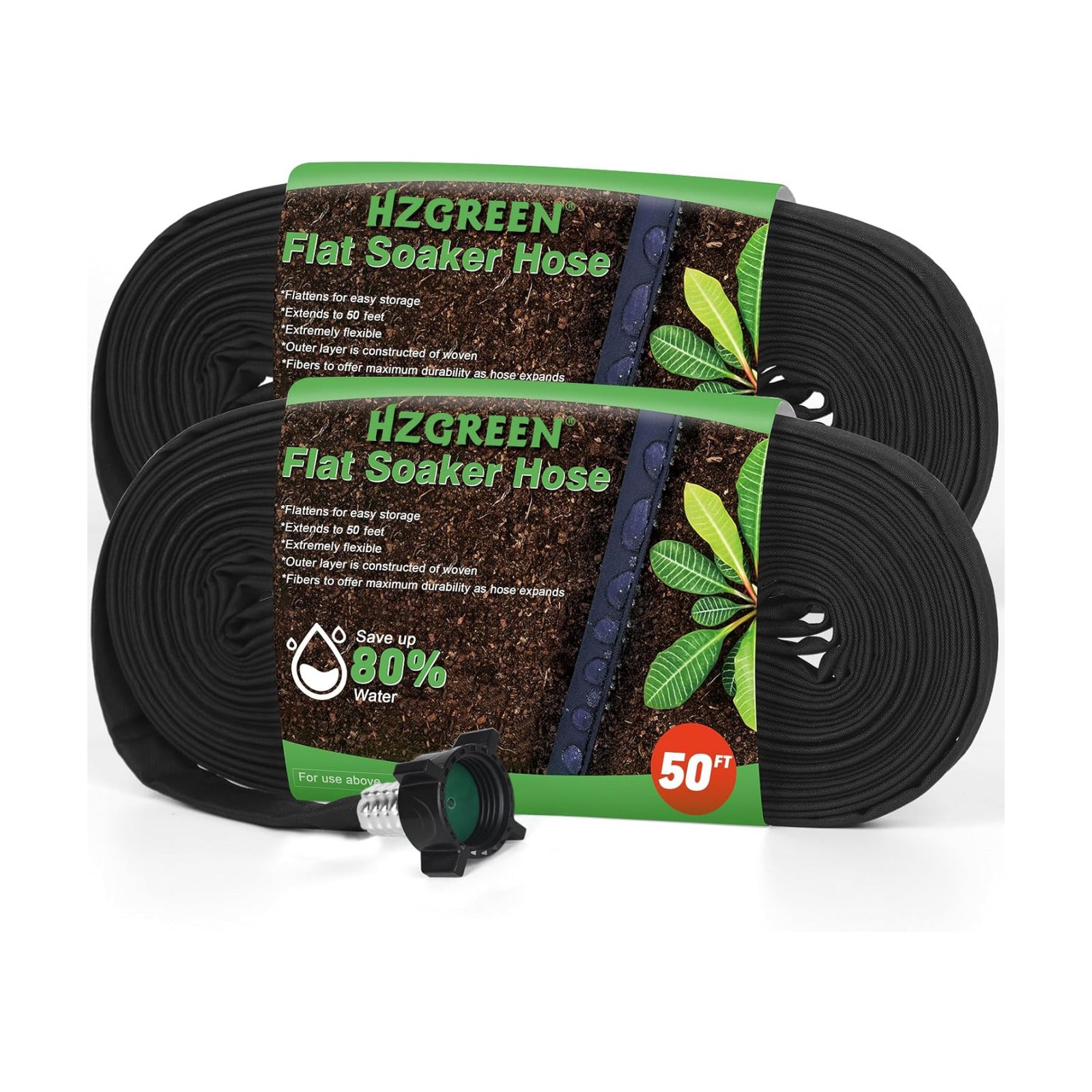 Flat Soaker Hose 50FT x 2 PACK,Drip Hose for Garden Beds Linkable Irrigation System Lightweight and Easy Watering for