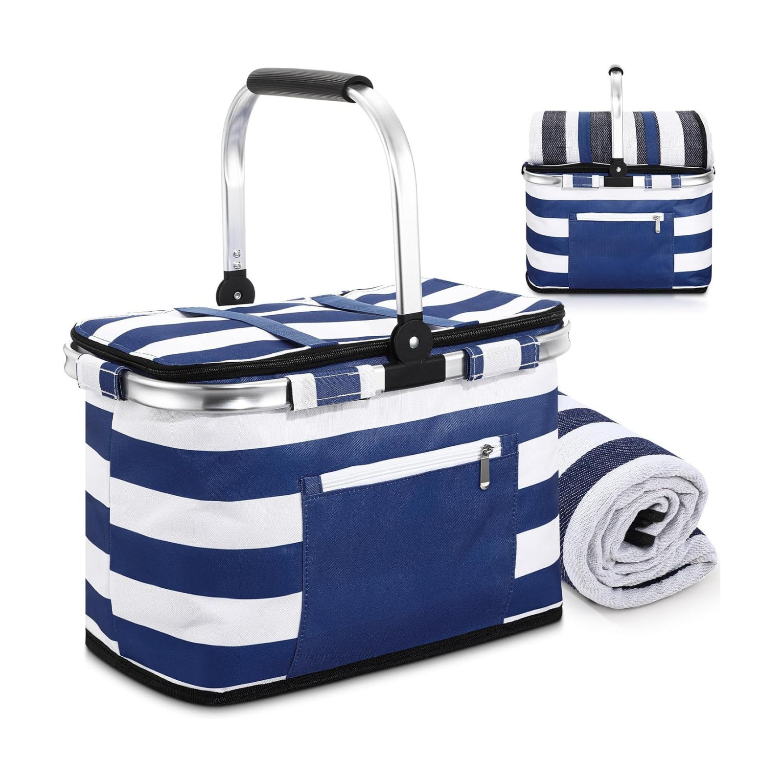 Teenyyou 35L Large Insulated Picnic Basket with Blankets Kit Shopping Basket Cooler Bag Leakproof Collapsible Portable