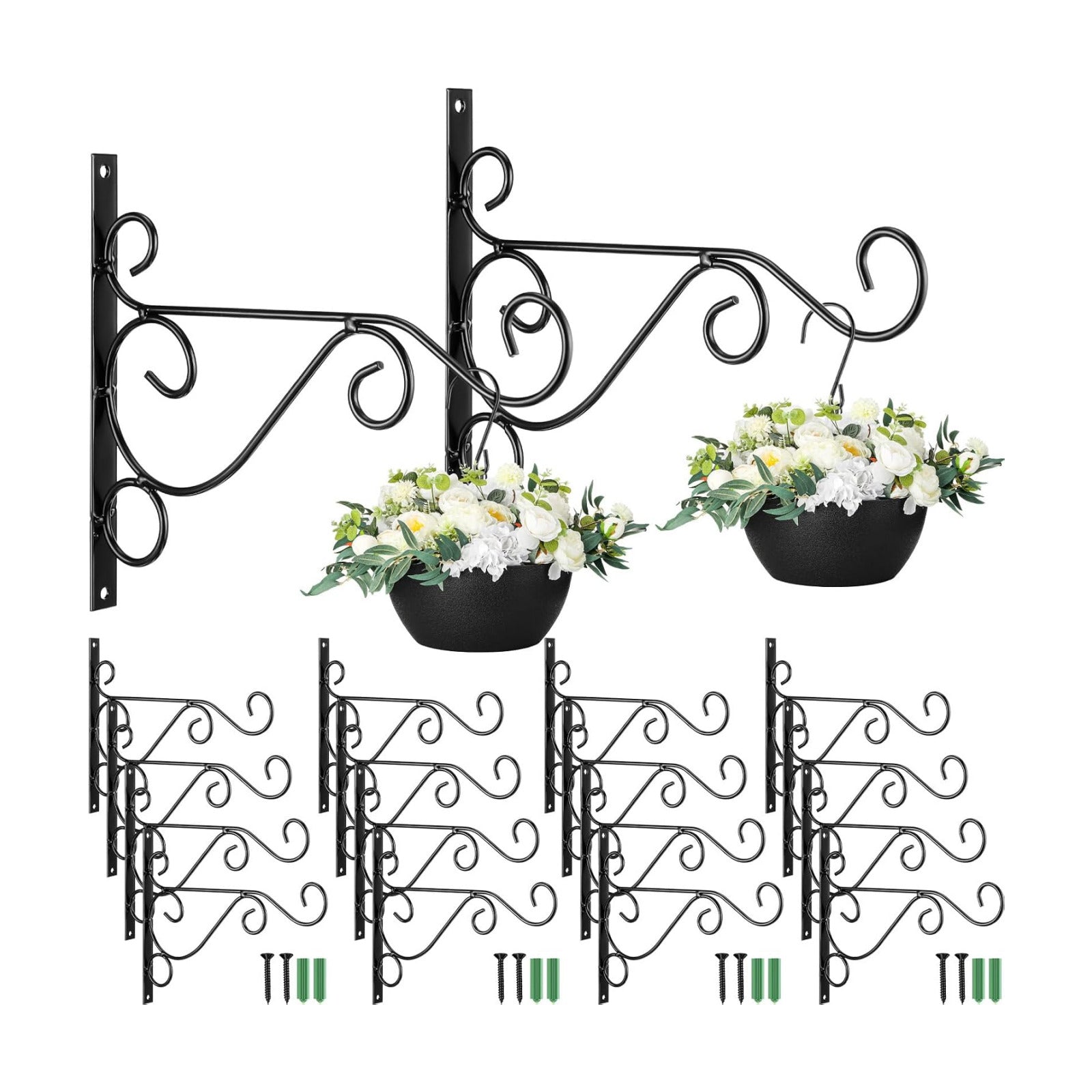 Tandefio 10 Pack Hanging Plant Brackets 10 Inch, Decorative Classic Outdoor Metal Wall Hooks, Iron Plant Hangers for