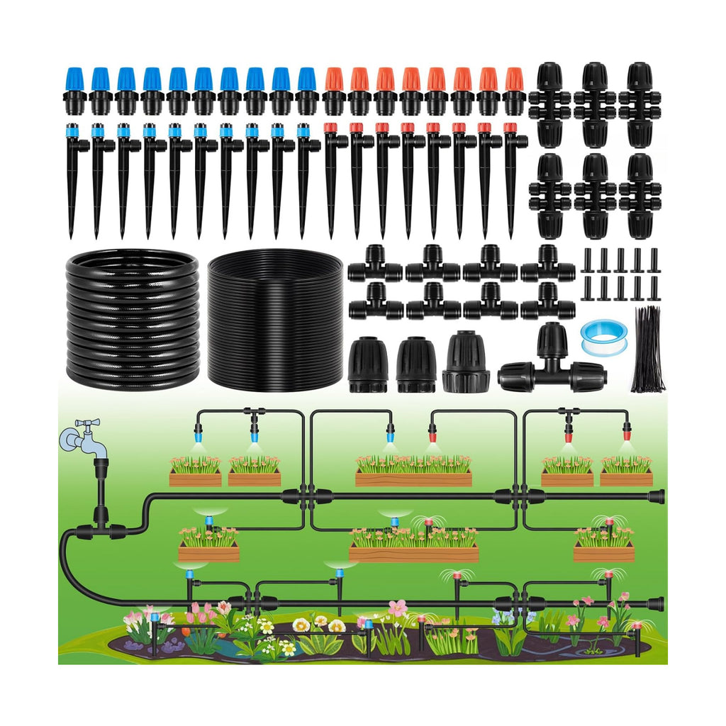 240FT Drip Irrigation System Kits - Automatic Garden Watering Sprinkler with 1/2 & 1/4 inch Tubing Hose Patio Misting
