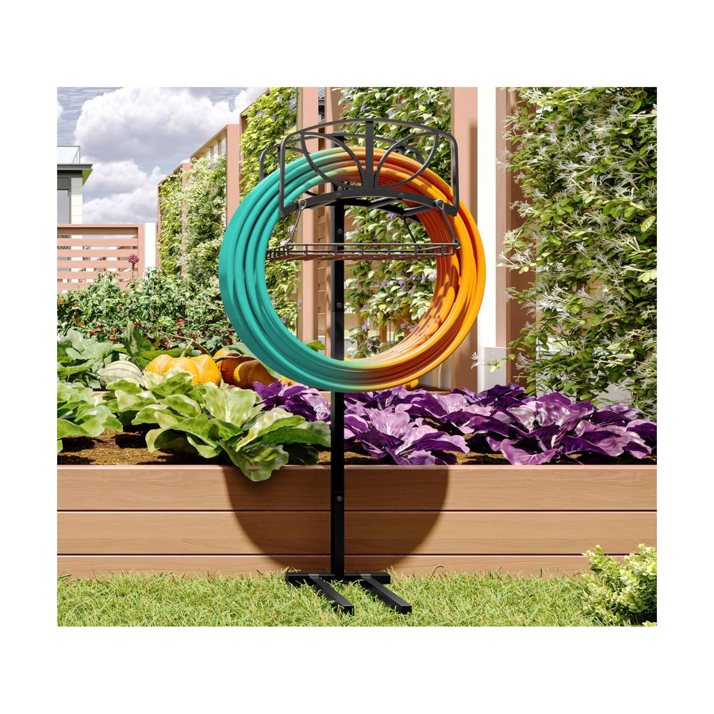 Fire Beauty Garden Hose Holder with Storage Basket,Heavy-Duty,80+ lb Capacity,Rust-Proof Stainless Steel,Organizes