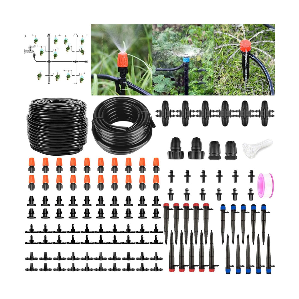 200FT+40FT Drip Irrigation System, Garden Watering System | Drip Irrigation Kit with 8/11mm Main Tubing 4/7mm